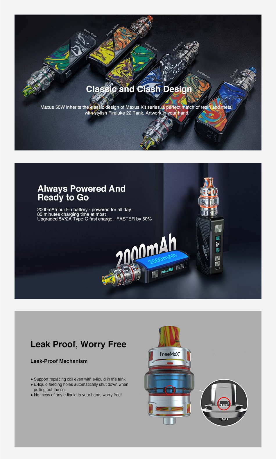 Freemax Maxus Kits 50W Features UK
